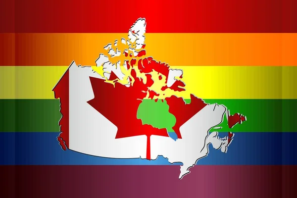 抽象加拿大地图和彩虹旗子 Grunge 加拿大并且同性恋旗子 — 图库矢量图片
