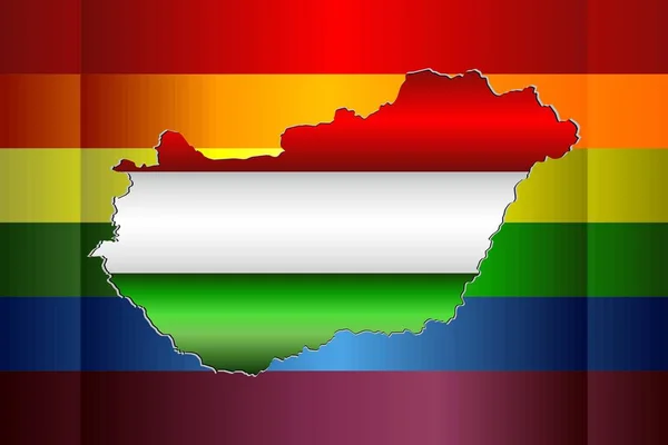 Abstract Hungary Map Rainbow Flag Illustration Grunge Hungary Gay Flags — Stock Vector