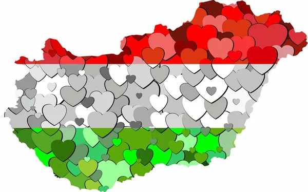 Hungary Map Made Hearts Background Illustration — Stock Vector