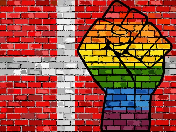 Lgbt Protestfaust Auf Einer Dänischen Mauer Flagge Illustration — Stockvektor