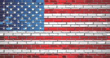Parlak ABD bayrağı bir tuğla duvar - illüstrasyon, Amerika Birleşik Devletleri bir tuğla duvara bayrağı