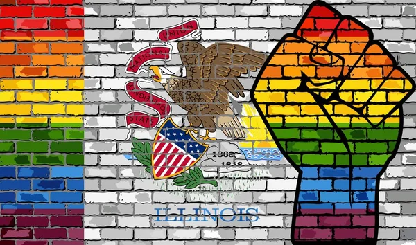 Lgbt Protest Fist Illinois Brick Wall Flag Illustration Brick Wall — Stock Vector