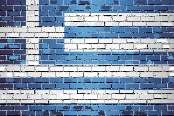 Brillante Bandera Grecia Una Pared Ladrillo Ilustración Fondo Vector Grunge — Archivo Imágenes Vectoriales