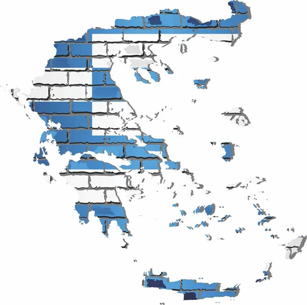 Glänzende Griechenland Karte Auf Ziegelwand Illustration Griechenland Karte Mit Flagge — Stockvektor