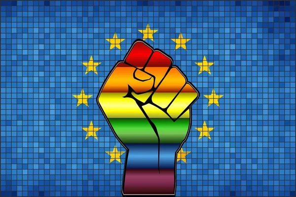 Shiny Lgbt Protest Fist Europe Flag Illustration Mosaïque Abstraite Union — Image vectorielle