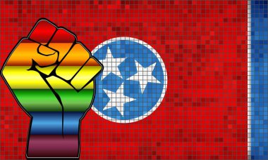 Shiny LGBT Protest Fist on a Tennessee Flag - Illustration, Abstract Mosaic Tennessee and Gay flags clipart