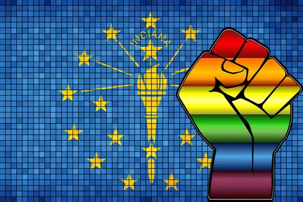 Poing Protestation Lgbt Brillant Sur Drapeau Indiana Illustration Mosaïque Abstraite — Image vectorielle