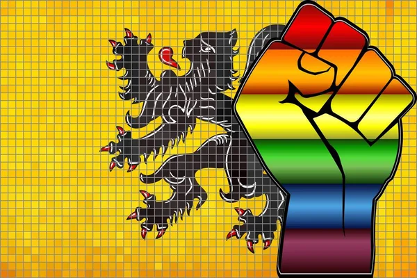 Błyszczące Lgbt Protest Pięść Flandrii Flaga Ilustracja Abstrakcyjne Mozaika Flandrii — Wektor stockowy