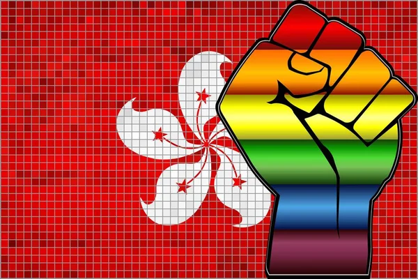 Błyszczące Lgbt Protest Fist Hong Kong Flag Ilustracja Streszczenie Mozaika — Wektor stockowy