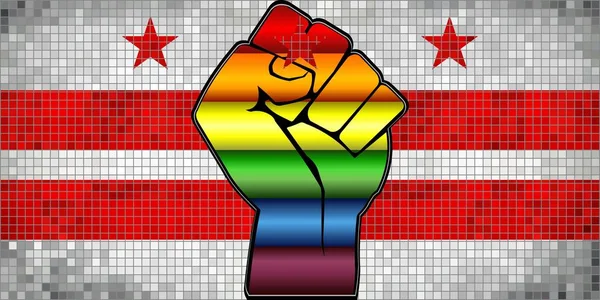 Brillante Protesta Lgbt Puño Washington Bandera Ilustración Mosaico Abstracto Washington — Vector de stock