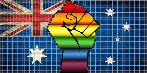 Pugno Protesta Lgbt Lucido Una Bandiera Australiana Illustrazione Astratto Mosaico — Vettoriale Stock