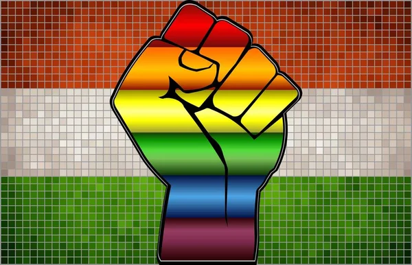 Glänzende Lgbt Protestfaust Auf Ungarischer Flagge Illustration Abstraktes Mosaik Ungarischer — Stockvektor