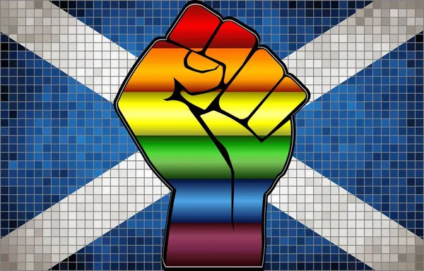 Glanzende Lgbt Protest Vuist Een Vlag Van Schotland Illustratie Abstract — Stockvector