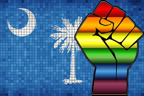 Shiny Lgbt Protest Fist South Carolina Flag Illustration Abstract Mosaic — Stock Vector