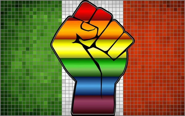 Błyszczące Lgbt Protest Fist Włochy Flag Ilustracja Streszczenie Mozaika Włochy — Wektor stockowy