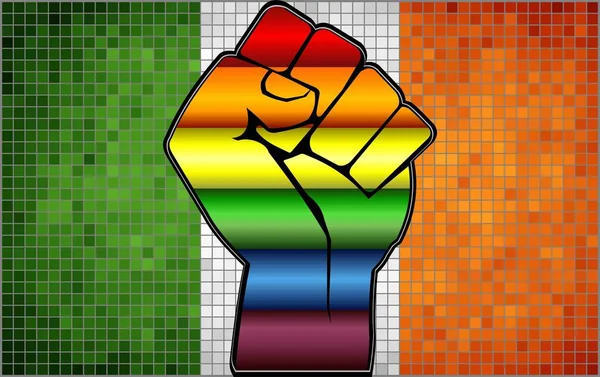 Błyszczące Lgbt Protest Fist Irlandii Flag Ilustracja Streszczenie Mozaika Irlandia — Wektor stockowy