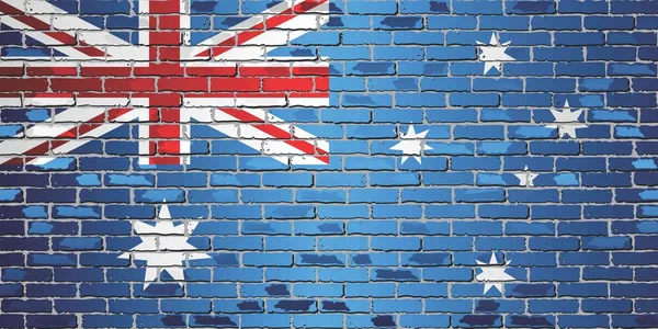 Brillante Bandera Australia Una Pared Ladrillo Ilustración Fondo Vector Grunge — Vector de stock