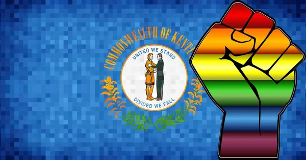 Punho Protesto Lgbt Brilhante Uma Bandeira Kentucky Ilustração Mosaico Abstrato —  Vetores de Stock