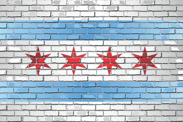 Drapeau Brillant Chicago Sur Mur Briques Illustration Fond Vectoriel Grunge — Image vectorielle