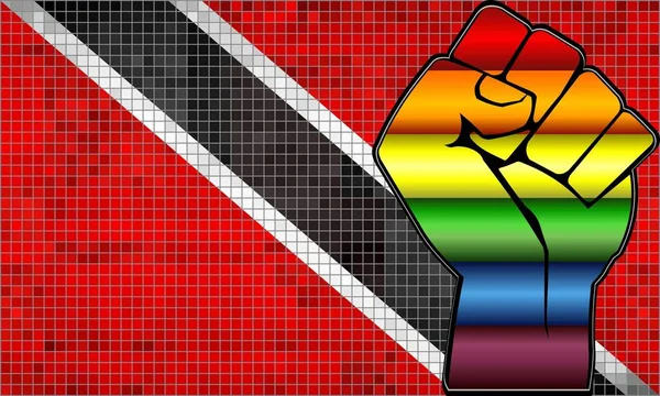 特立尼达和多巴哥国旗上的闪亮Lgbt抗议拳头 抽象闪亮的特立尼达和多巴哥和同性恋旗帜 — 图库矢量图片
