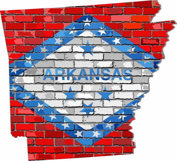 Arkansas Karta Tegelvägg Illustration Staten Arkansas Karta Med Flagga Inuti — Stock vektor