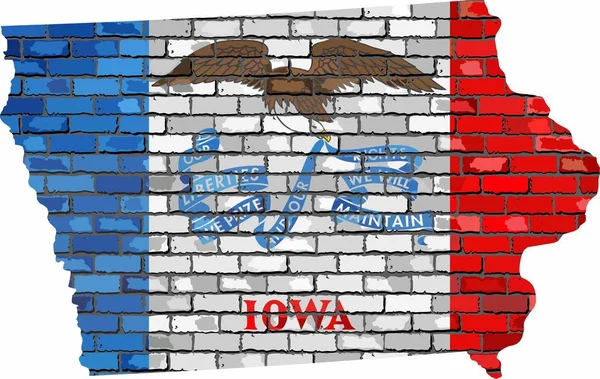 Iowa Map Brick Wall Illustration State Iowa Map Flag — Stock Vector