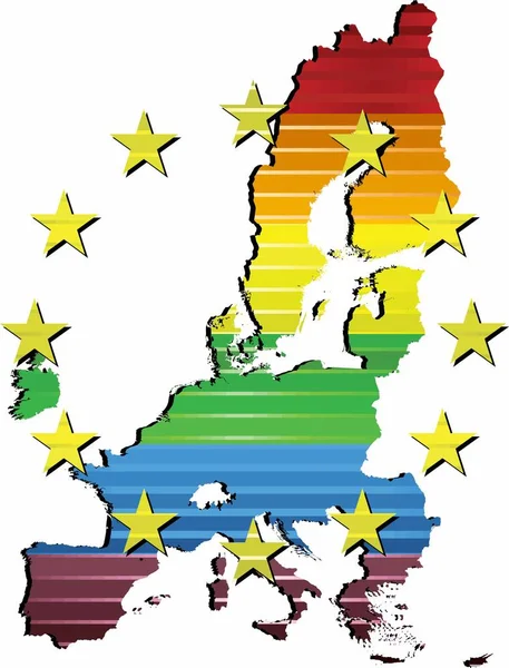 Mapa Brilhante União Europeia Cores Bandeira Orgulho Ilustração Mapa Tridimensional — Vetor de Stock