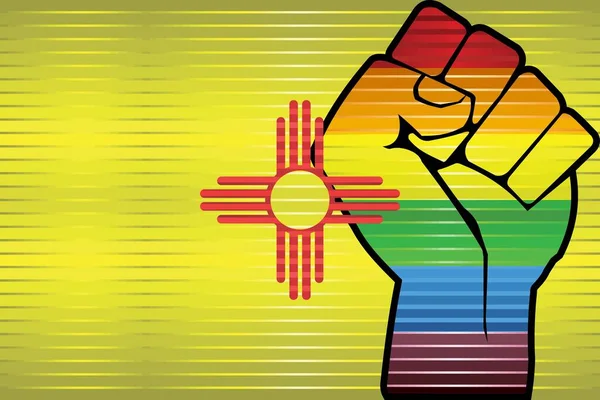 Shiny Lgbt Protest Fist New Mexico Flag Illustration Abstract Grunge — стоковый вектор