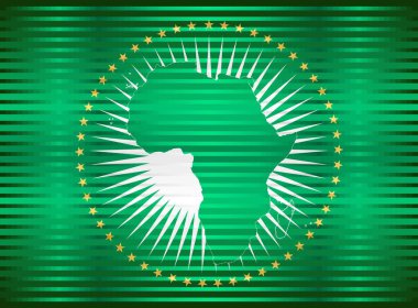 Shiny Flag of the African Union - Illustration, Three dimensional flag of Africa clipart
