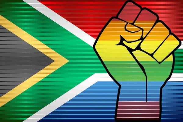 Shiny Hbtq Protest Fist South Africa Flag Illustration Abstrakt Grunge — Stock vektor