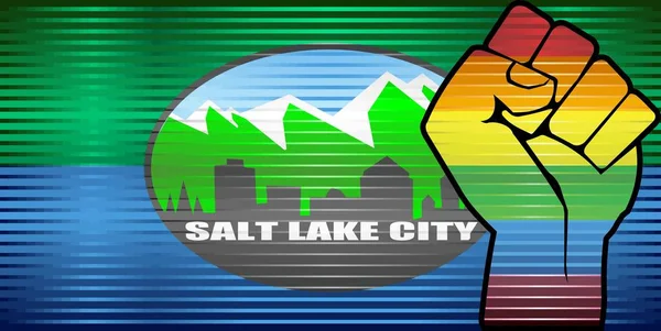 Błyszczący Protest Lgbt Pięść Salt Lake City Ilustracja Streszczenie Grunge — Wektor stockowy