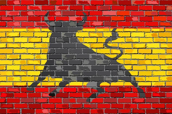Прапор Іспанії Биком Осборна Ілюстрація Прапор Іспанії Цегляній Стіні — стоковий вектор