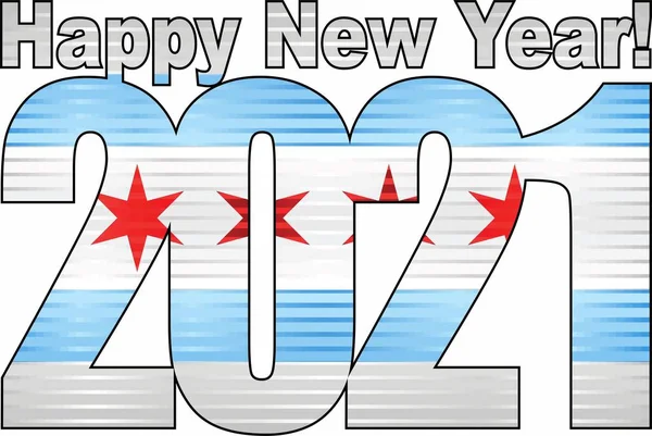 Boldog Évet 2021 Chicago Zászló Belsejében Illusztráció 2021 Happy Számok — Stock Vector