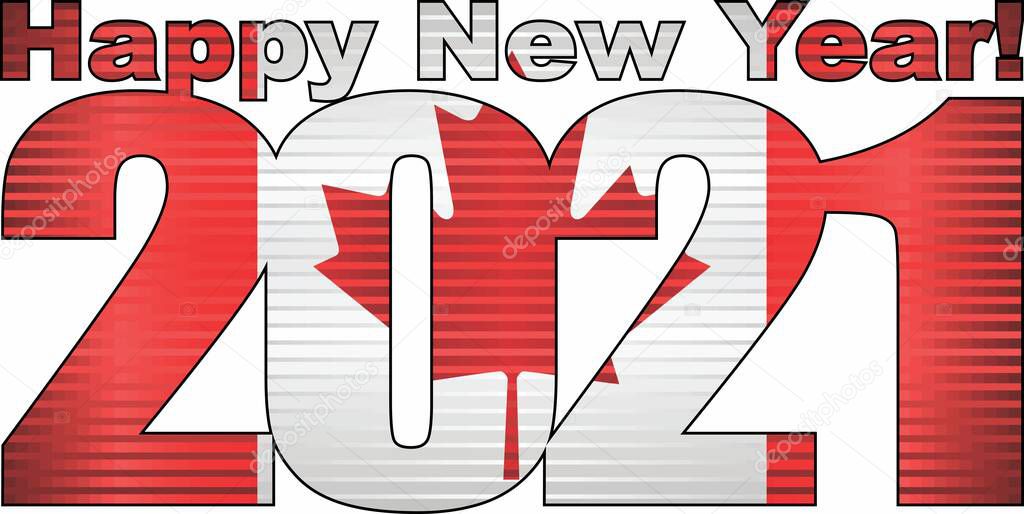 Happy New Year 2021 with Canada flag inside - Illustration,2021 HAPPY NEW YEAR NUMERALS, 2021 Canada Flag Numbers