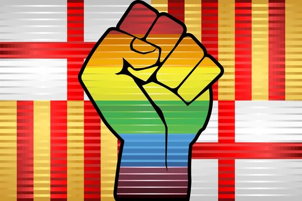 Shiny Hbtq Protest Fist Barcelona Flag Illustration Abstrakt Grunge Barcelona — Stock vektor