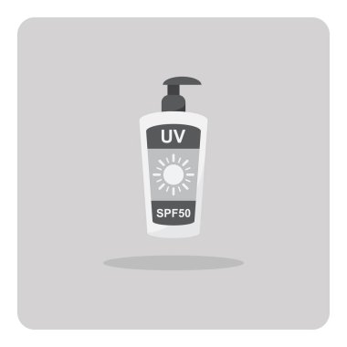 Düz simge vektör tasarımı, izole arka plan üzerinde Güneş Kremi losyonu.