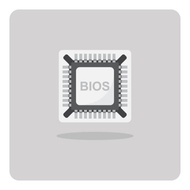 Düz simge vektör tasarımı, izole arka plan üzerinde anakart bilgisayar için Bios Chip.