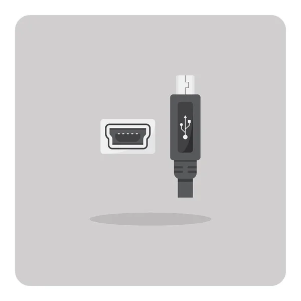 Vector Design Flat Icon Mini Usb Cable Connector Isolated Background — Stock Vector