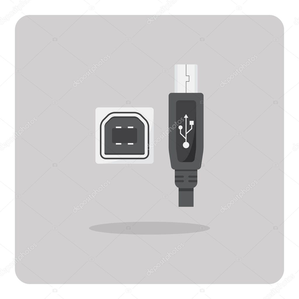 Vector design of flat icon, USB Type-B cable connector on isolated background.