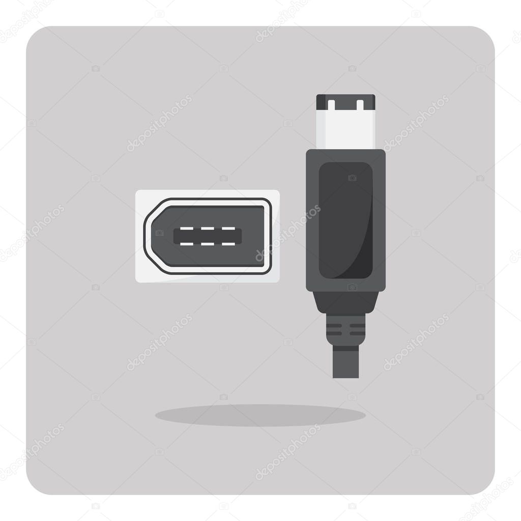 Vector design of flat icon, FireWire connector on isolated background.