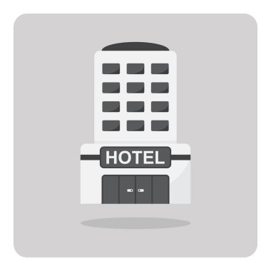 Düz simge vektör tasarımı, izole arka planda otel binası.