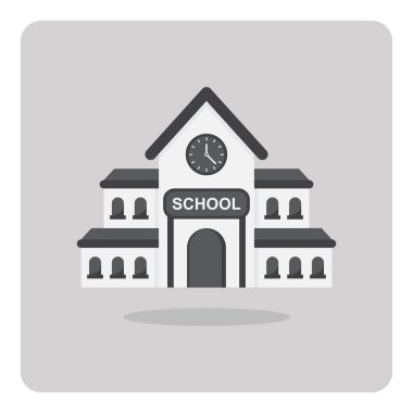 Düz simge vektör tasarımı, izole arka planda okul binası.