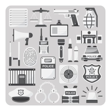 Düz simge vektör tasarımı, polis izole arka planda ayarlanmış.