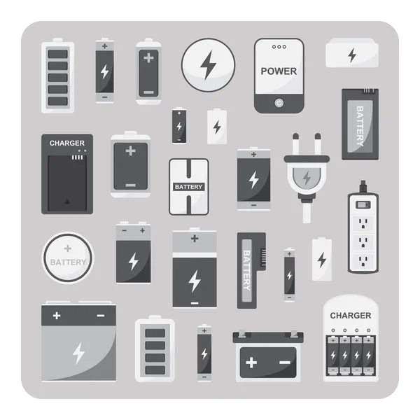 Conception Vectorielle Icônes Plates Batterie Différente Sur Fond Isolé Vecteur En Vente