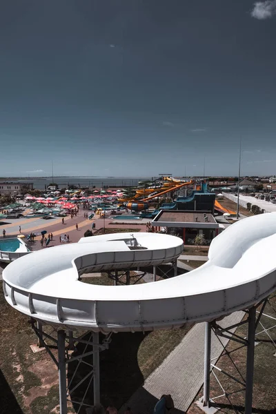 Vue Aérienne Sur Toboggans Aquatiques Dans Parc Aquatique — Photo