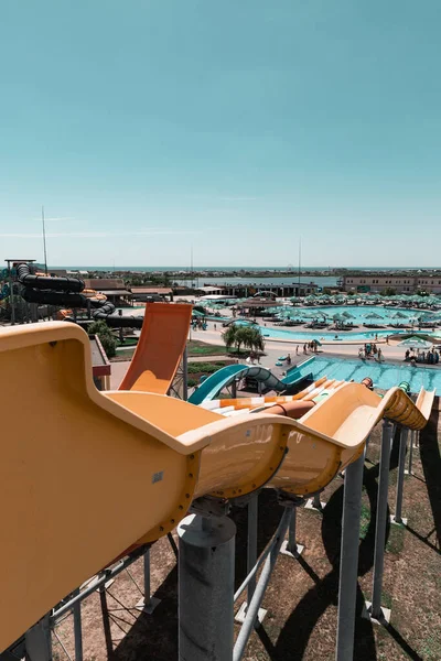 Bovenaanzicht Waterglijbanen Het Waterpark — Stockfoto