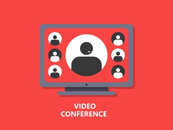 Çevrimiçi video konferansı, masaüstü bilgisayarında avatar simgesiyle kendini karantinada tutuyor. Evde kal konsepti. vektör illüstrasyonu