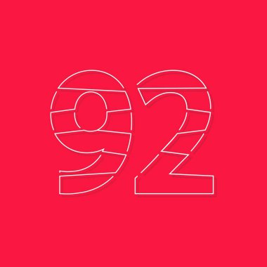 92 numara, doğrusal vuruş yazı tipi. Modern moda, yaratıcı tarz tasarımı. Logo, marka etiketi, tasarım elemanları, kurumsal kimlik, uygulama ve daha fazlası için. izole vektör illüstrasyonu