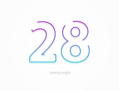 28 numara, ana hatlı vuruş gradyanı yazı tipi. Moda, dinamik yaratıcı tarz tasarımı. Logo, marka etiketi, tasarım elemanları, uygulama ve daha fazlası için. İzole vektör illüstrasyonu
