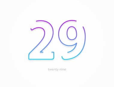 29 numara, ana hatlı vuruş gradyanı yazı tipi. Moda, dinamik yaratıcı tarz tasarımı. Logo, marka etiketi, tasarım elemanları, uygulama ve daha fazlası için. İzole vektör illüstrasyonu